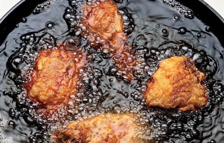 deep frying the chicken