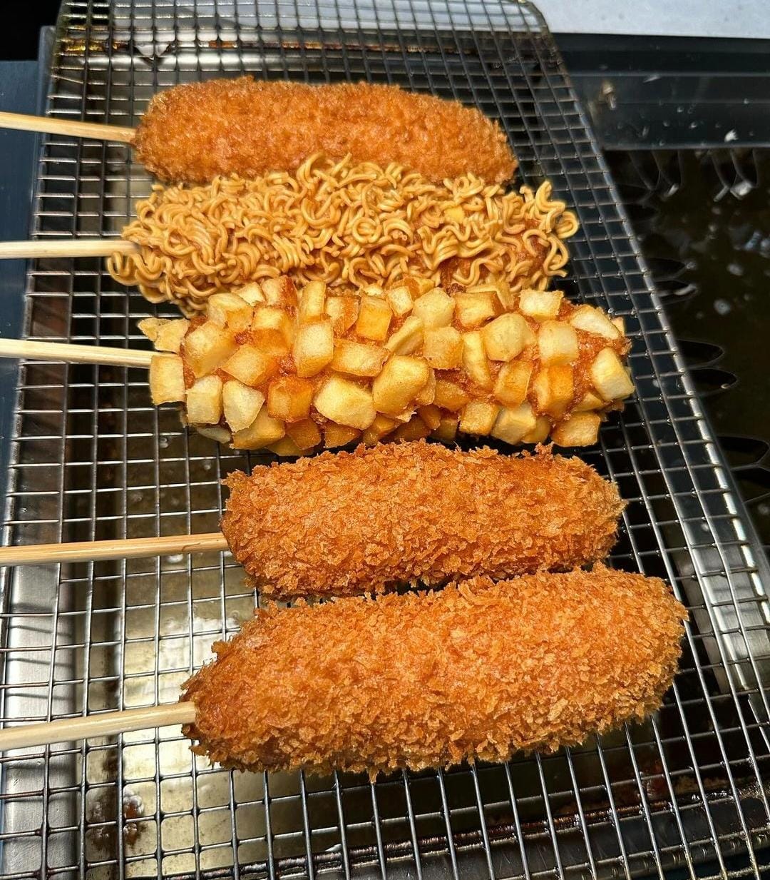 5 Korean Corn Dogs on the grill